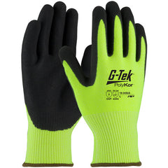 ‎16-343LG/S Coated Gloves w/Polykor - G-Tek PolyKor - HV Lime G 13G Shell - DD Nitrile MicroSurface Grip - A2 - Exact Industrial Supply