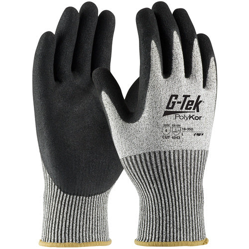 ‎16-350/L Coated Gloves w/Polykor - G-Tek PolyKor - S&P 13G Blend Shell - Black Nitrile MicroSurface Grip - A4 - Exact Industrial Supply