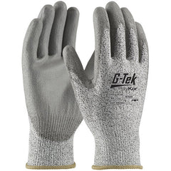 ‎16-530/XS Coated Gloves w/Polykor - G-Tek PolyKor - S&P 13G Seamless Knit Shell - Gray PU Smooth Grip - A3 - Exact Industrial Supply