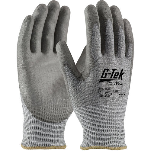 ‎16-560/XS Coated Gloves w/Polykor - G-Tek PolyKor - Gray 13G Seamless Knit Shell - Gray PU Smooth Grip - A4 - Exact Industrial Supply