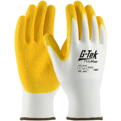 ‎16-813/XS Coated Gloves w/Polykor - G-Tek PolyKor - White 13G Shell - Yellow Latex Coat Crinkle Grip - A2 - Exact Industrial Supply