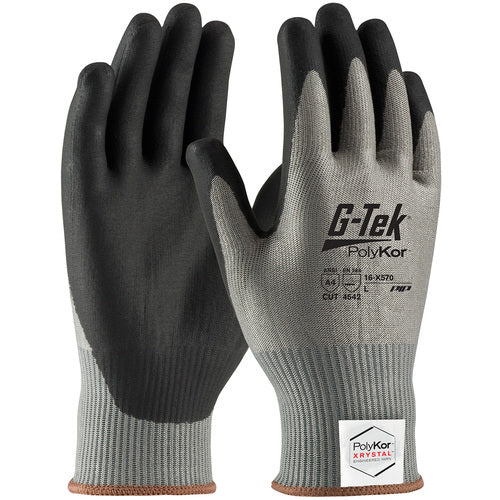 16-X570/M Coated Gloves w/Polykor - G-Tek PolyKor Xrystal - S&P Blended 13 Gauge - Black NeoFoam Grip - A4 - Exact Industrial Supply
