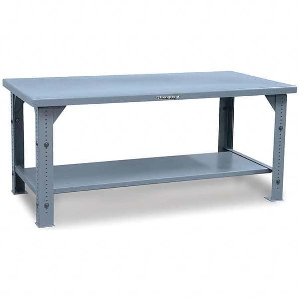 Strong Hold - Stationary Work Benches, Tables Type: Adjustable Leg Top Material: 7 Gauge Steel - Industrial Tool & Supply