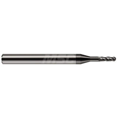 Ball End Mill: 0.093″ Dia, 0.279″ LOC, 4 Flute, Solid Carbide 1-1/2″ OAL, 1/8″ Shank Dia, 30 ° Helix, Amorphous Diamond Coated, Single End