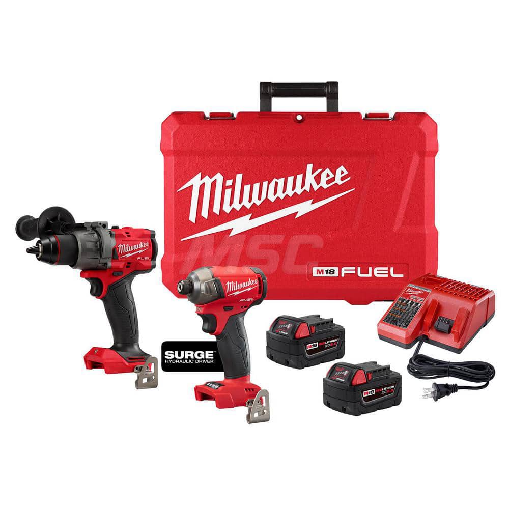 Cordless Tool Combination Kit: 18V (2) Belt Clip, (2) Bit Holder, Carrying Case, Side Handle, 1/4″Hex Impact Driver, Hammer Drill,  Carrying Case