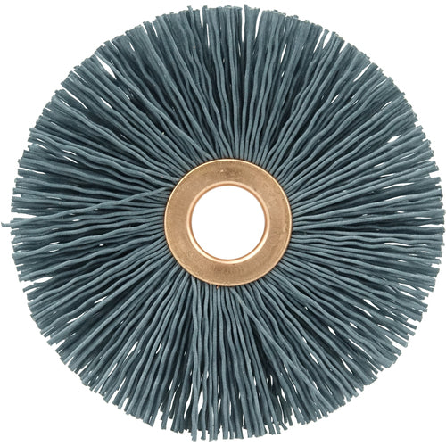 3″ Small Diameter Nylox Wheel Brush, .022/120SC Crimped Fill, 1/2″ Arbor Hole - Industrial Tool & Supply
