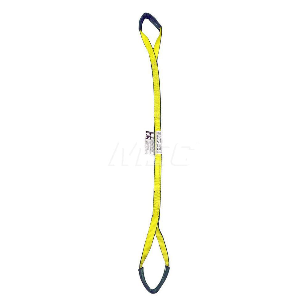 Eye & Eye Sling: 1″ Wide, 6' Long, 3,200 lb Vertical, 2,560 lb Choker, 6,400 lb Basket, Polyester Flat Eye, Yellow