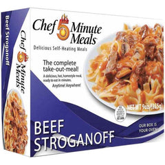 Chef Minute Meals - Emergency Preparedness Supplies Type: Ready-to-Eat Beef Stroganoff Meal Contents/Features: Heater Pad & Activator Solution; Cutlery Kit w/Utensils, Salt & Pepper Packets; 9-oz Entr e - Industrial Tool & Supply