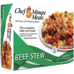 Chef Minute Meals - Emergency Preparedness Supplies Type: Ready-to-Eat Beef Stew Meal Contents/Features: Heater Pad & Activator Solution; Cutlery Kit w/Utensils, Salt & Pepper Packets; 9-oz Entr e - Industrial Tool & Supply