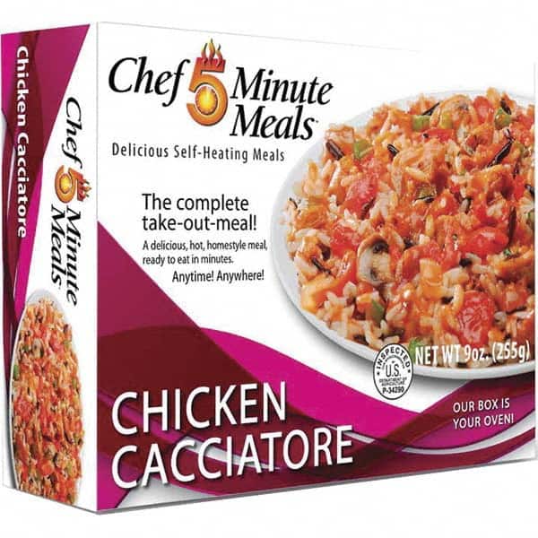 Chef Minute Meals - Emergency Preparedness Supplies Type: Ready-to-Eat Chicken Caciatore Meal Contents/Features: Heater Pad & Activator Solution; Cutlery Kit w/Utensils, Salt & Pepper Packets; 9-oz Entr e - Industrial Tool & Supply