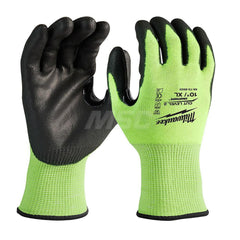 Cut, Puncture & Abrasive-Resistant Gloves: Size XL, ANSI Cut A3, ANSI Puncture 0, Nitrile, Polyurethane High-Visibility Yellow, Palm & Fingers Coated, Polyester Lined, Polyurethane Back, Smooth Grip, ANSI Abrasion 0