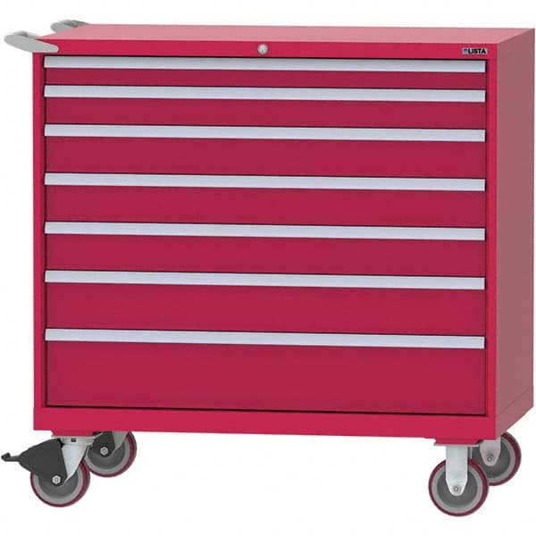LISTA - 7 Drawer, 99 Compartment Red Steel Modular Storage Cabinet - Industrial Tool & Supply
