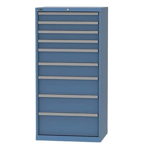 LISTA - 9 Drawer, 124 Compartment Bright Blue Steel Modular Storage Cabinet - Industrial Tool & Supply