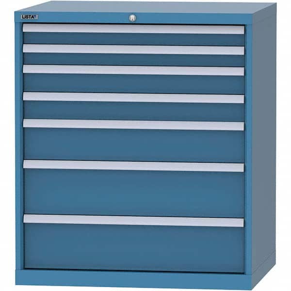 LISTA - 7 Drawer, 84 Compartment Bright Blue Steel Modular Storage Cabinet - Industrial Tool & Supply