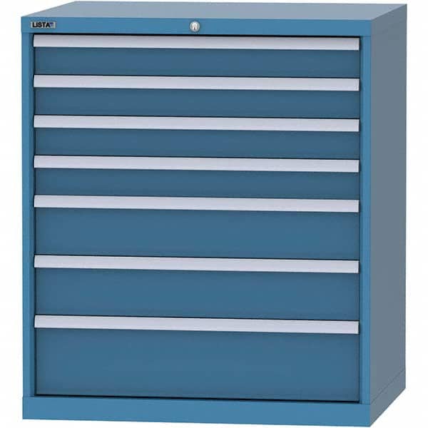 LISTA - 7 Drawer, 84 Compartment Bright Blue Steel Modular Storage Cabinet - Industrial Tool & Supply