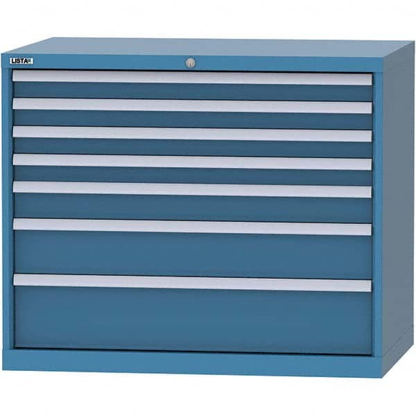 LISTA - 7 Drawer, 99 Compartment Bright Blue Steel Modular Storage Cabinet - Industrial Tool & Supply