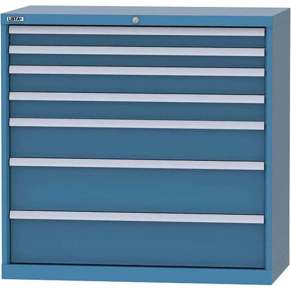 LISTA - 7 Drawer, 84 Compartment Bright Blue Steel Modular Storage Cabinet - Industrial Tool & Supply