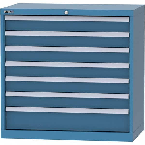 LISTA - 7 Drawer, 84 Compartment Bright Blue Steel Modular Storage Cabinet - Industrial Tool & Supply