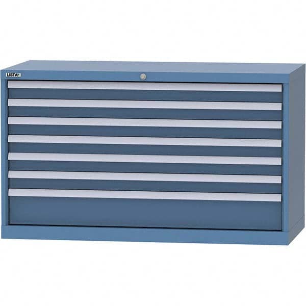 LISTA - 7 Drawer, 99 Compartment Bright Blue Steel Modular Storage Cabinet - Industrial Tool & Supply