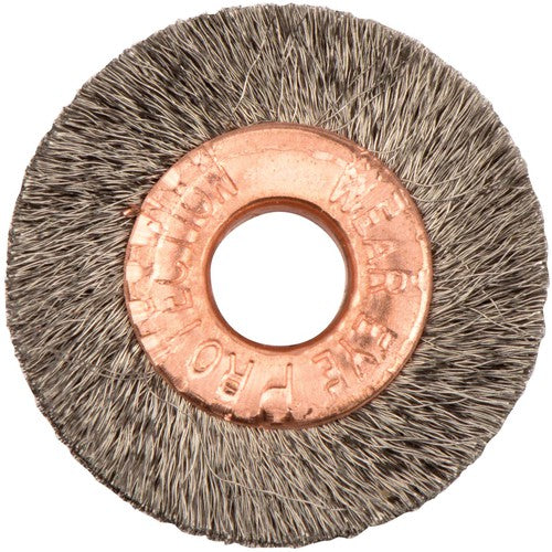 1″ Small Diameter Crimped Wire Wheel, .003″ Stainless Steel Fill, 1/4″ Arbor Hole - Industrial Tool & Supply