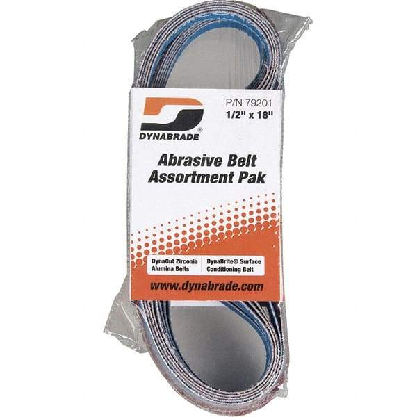 Dynabrade - 1/2" Wide x 18" OAL, 60 & 80 Grit, Zirconia Alumina Abrasive Belt - Zirconia Alumina, Coated & Nonwoven, X Weighted Cloth Backing, Wet/Dry - Industrial Tool & Supply