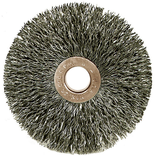 ‎1-1/2″ Small Diameter Crimped Wire Wheel, .005″ Stainless Steel Fill, 3/8″ Arbor Hole - Industrial Tool & Supply