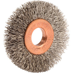 1-1/2″ Small Diameter Crimped Wire Wheel, .008″ Stainless Steel Fill, 3/8″ Arbor Hole - Industrial Tool & Supply
