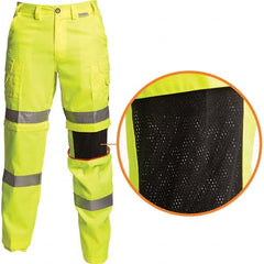 Lime & Yellow Polyester & Cotton Hi-Visibility Pants 10 Pockets, Zipper Closure, 38″ Waist, 28″ Inseam, Haz Prot Lvl ANSI 107-2015 Class E