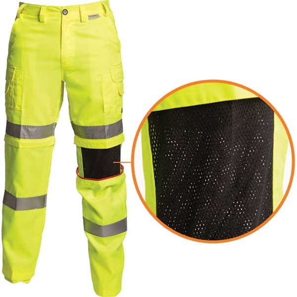 Lime & Yellow Polyester & Cotton Hi-Visibility Pants 10 Pockets, Zipper Closure, 36″ Waist, 34″ Inseam, Haz Prot Lvl ANSI 107-2015 Class E