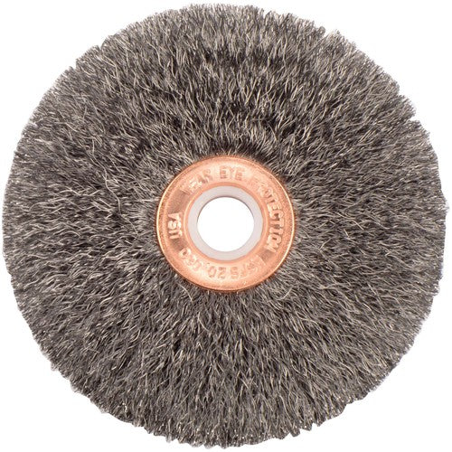 3″ Small Diameter Crimped Wire Wheel, .006″ Stainless Steel Fill, 1/2″ Arbor Hole - Industrial Tool & Supply