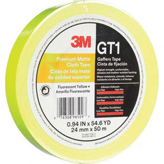 3M - 50m x 24mm x 11 mil Fluorescent Yellow Cotton Cloth Gaffers Tape - Industrial Tool & Supply