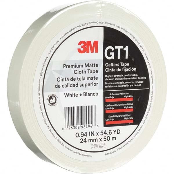 3M - 50m x 24mm x 11 mil White Cotton Cloth Gaffers Tape - Industrial Tool & Supply