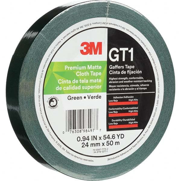3M - 50m x 24mm x 11 mil Green Cotton Cloth Gaffers Tape - Industrial Tool & Supply