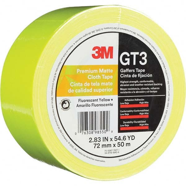 3M - 50m x 72mm x 11 mil Fluorescent Yellow Cotton Cloth Gaffers Tape - Industrial Tool & Supply