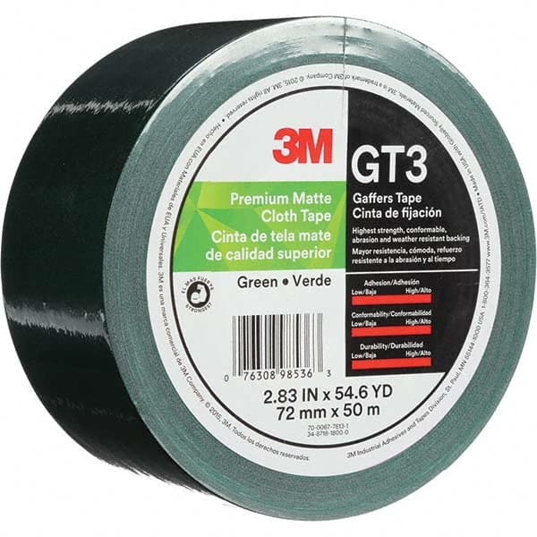 3M - 50m x 72mm x 11 mil Green Cotton Cloth Gaffers Tape - Industrial Tool & Supply