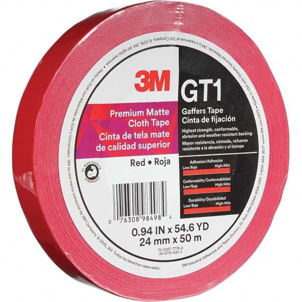 3M - 50m x 24mm x 11 mil Red Cotton Cloth Gaffers Tape - Industrial Tool & Supply