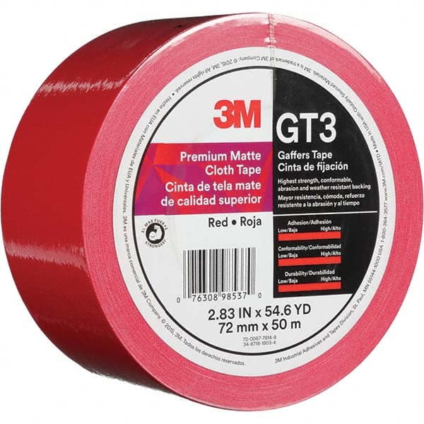 3M - 50m x 72mm x 11 mil Red Cotton Cloth Gaffers Tape - Industrial Tool & Supply