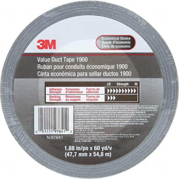 3M - 60 Yd x 1.88" x 5.8 mil Silver Polyethylene Cloth Duct Tape - Industrial Tool & Supply