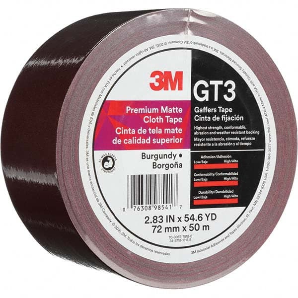 3M - 50m x 72mm x 11 mil Burgundy Cotton Cloth Gaffers Tape - Industrial Tool & Supply