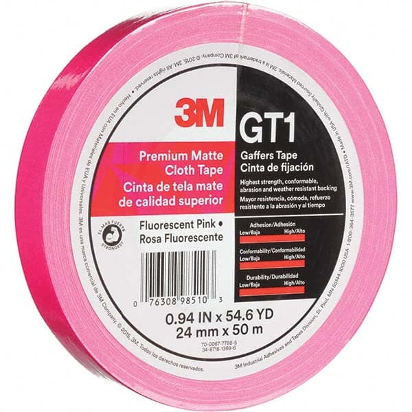 3M - 50m x 24mm x 11 mil Fluorescent Pink Cotton Cloth Gaffers Tape - Industrial Tool & Supply
