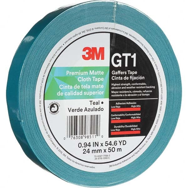 3M - 50m x 24mm x 11 mil Teal Cotton Cloth Gaffers Tape - Industrial Tool & Supply