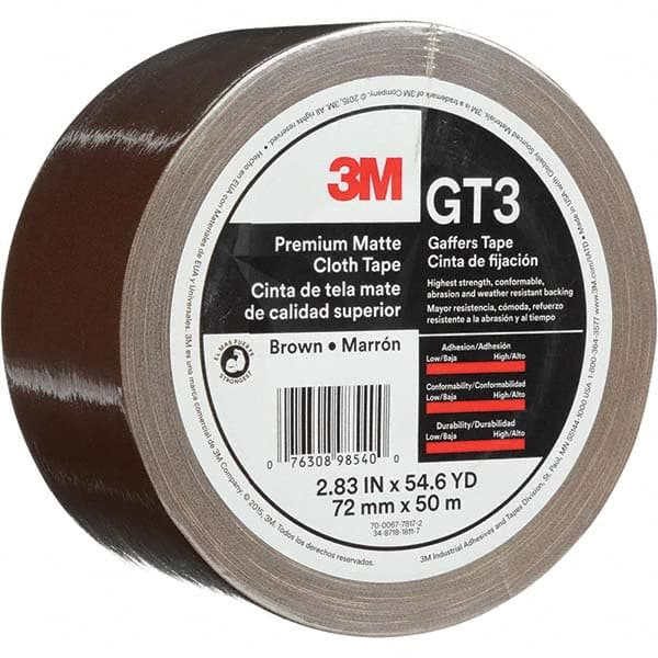 3M - 50m x 72mm x 11 mil Brown Cotton Cloth Gaffers Tape - Industrial Tool & Supply