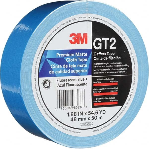 3M - 50m x 48mm x 11 mil Fluorescent Blue Cotton Cloth Gaffers Tape - Industrial Tool & Supply