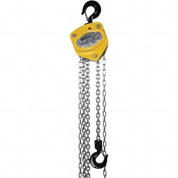 OZ Lifting Products - 2,000 Lb Capacity, 15' Lift Height, Manual Chain Hoist with Overload Protection - Industrial Tool & Supply