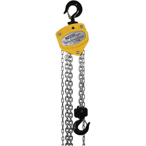 OZ Lifting Products - 3,000 Lb Capacity, 15' Lift Height, Manual Chain Hoist with Overload Protection - Industrial Tool & Supply