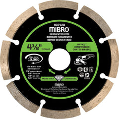 Mibro - Wet & Dry-Cut Saw Blades; Blade Diameter (Inch): 4-1/2 ; Blade Material: Diamond Matrix ; Arbor Style: Round w/ Diamond Knockout ; Arbor Hole Diameter (mm): 20.00 ; Application: Tile ; Number of Teeth: 8 - Exact Industrial Supply