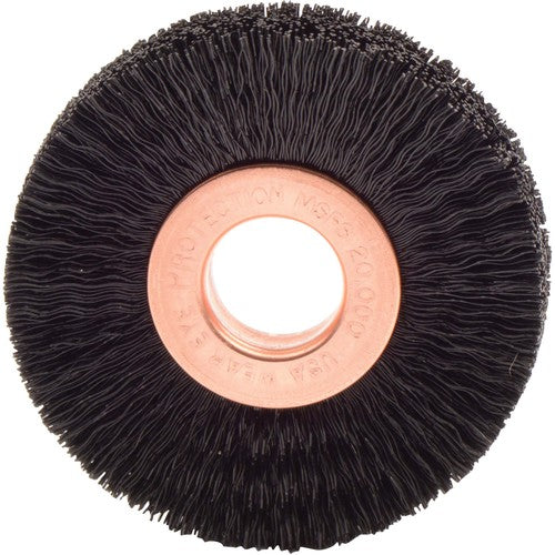 2″ Small Diameter Nylon Wheel Brush, .010″ Crimped Black Fill, 1/2″ Arbor Hole - Industrial Tool & Supply