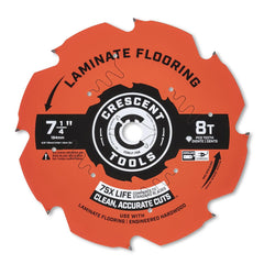 Wet & Dry Cut Saw Blade: 7-1/4″ Dia, 5/8″ Arbor Hole, 0.071″ Kerf Width, 8 Teeth Use on Laminate Flooring Cutting, Round with Diamond Knockout Arbor