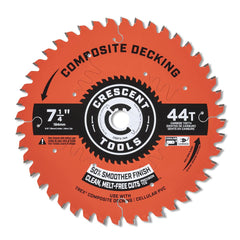 Wet & Dry Cut Saw Blade: 7-1/4″ Dia, 5/8″ Arbor Hole, 0.063″ Kerf Width, 44 Teeth Use on Composite, Round with Diamond Knockout Arbor