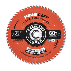 Wet & Dry Cut Saw Blade: 7-1/4″ Dia, 5/8″ Arbor Hole, 0.063″ Kerf Width, 60 Teeth Use on Finishing & Paneling, Round with Diamond Knockout Arbor